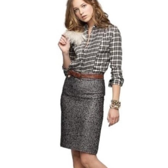 J. Crew Notte Black Multi Metallic Boucle Tweed Pencil Skirt, 4 - Picture 1 of 10